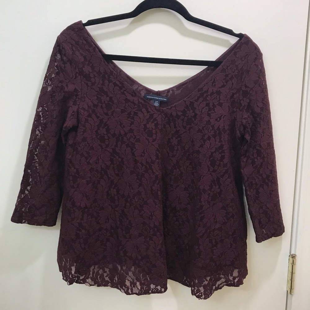 american eagle lace blouse shirt red maroon